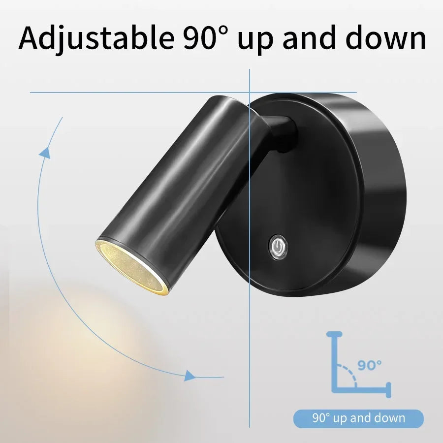 Rechargeable LED Wall Lamp – Touch Control, 360° Rotation