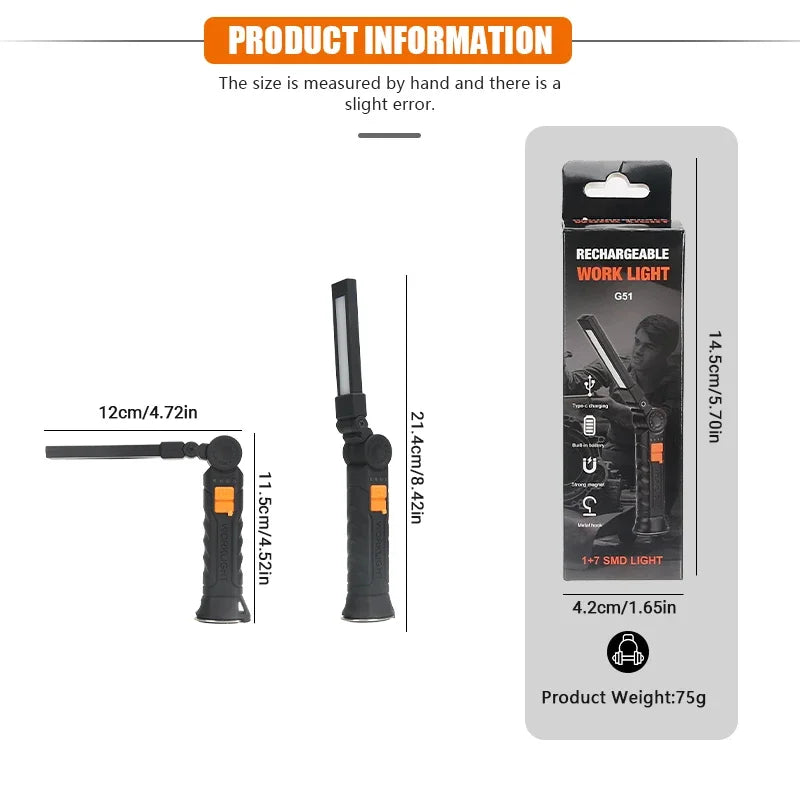 Rechargeable COB LED Work Light & Magnetic Flashlight