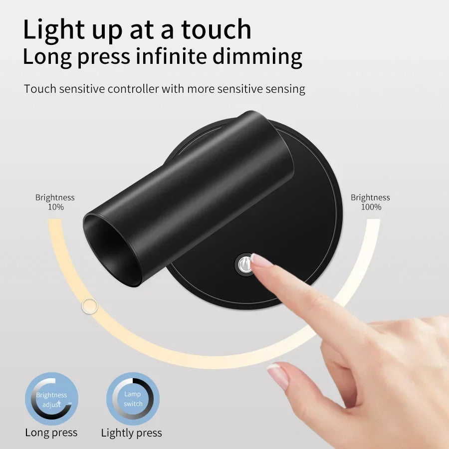 Rechargeable LED Wall Lamp – Touch Control, 360° Rotation