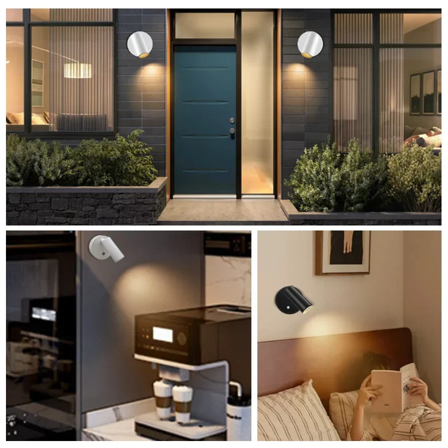 Rechargeable LED Wall Lamp – Touch Control, 360° Rotation