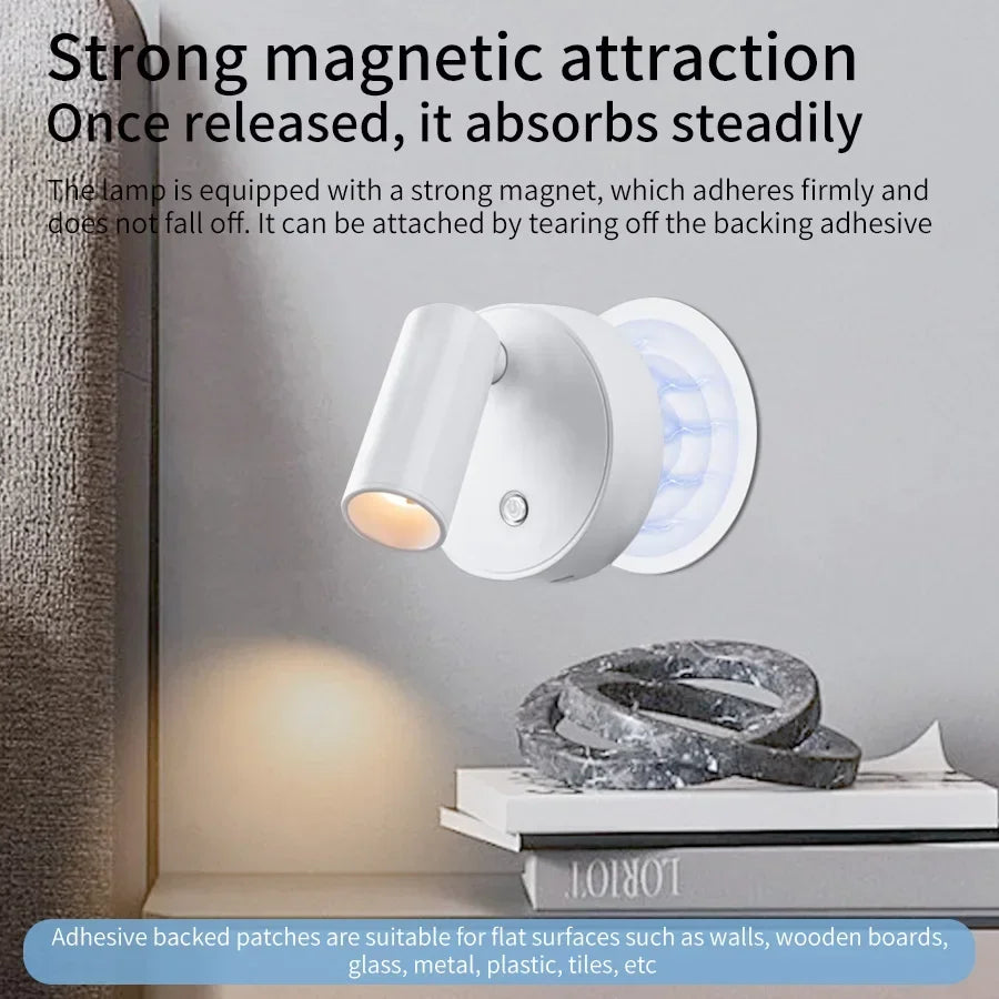 Rechargeable LED Wall Lamp – Touch Control, 360° Rotation