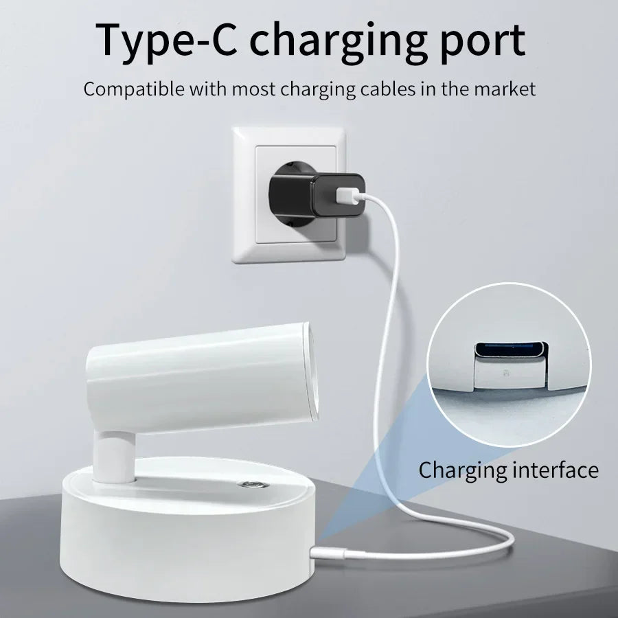 Rechargeable LED Wall Lamp – Touch Control, 360° Rotation
